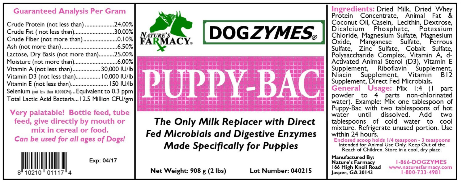 Dogzymes Puppy-Bac Milk Replacer Live Microorganisms –, 42% OFF